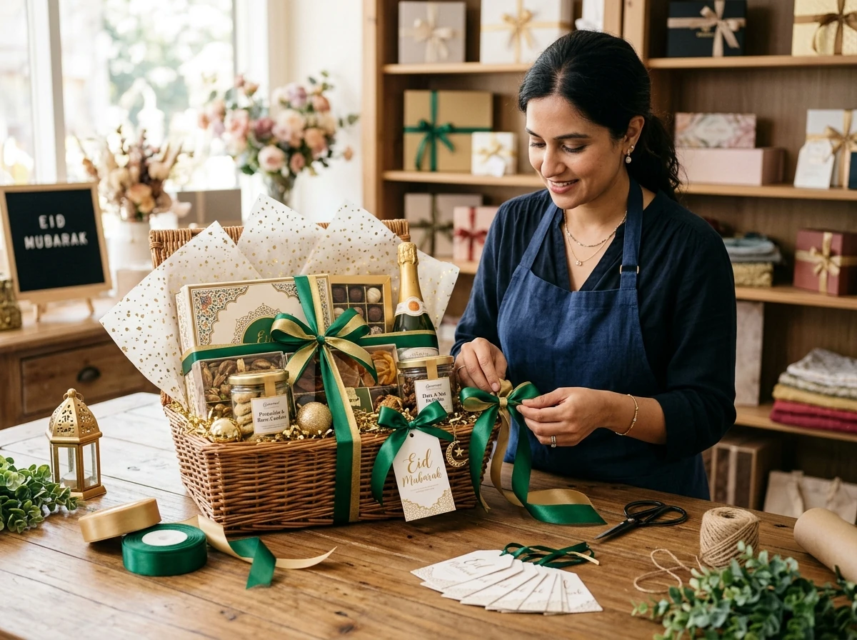 Proses persiapan dan pengemasan Hampers Lebaran elegan